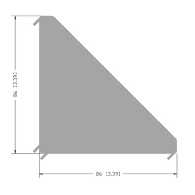 40-130-0 MODULAR SOLUTIONS ALUMINUM GUSSET<br>90MM X 90MM ANGLE WITH OUT HARDWARE